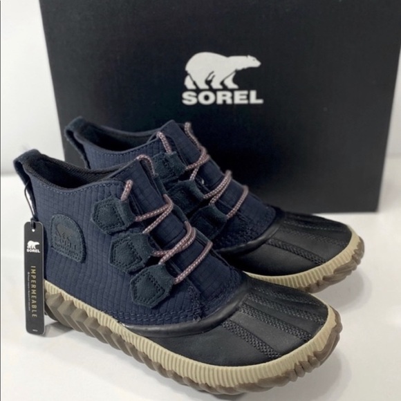 Sorel Shoes - SOREL OUT N ABOUT Leather Rain Boot Navy Size: 7